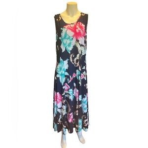 Collection B Black Maxi Dress with Pink & Teal Floral Print